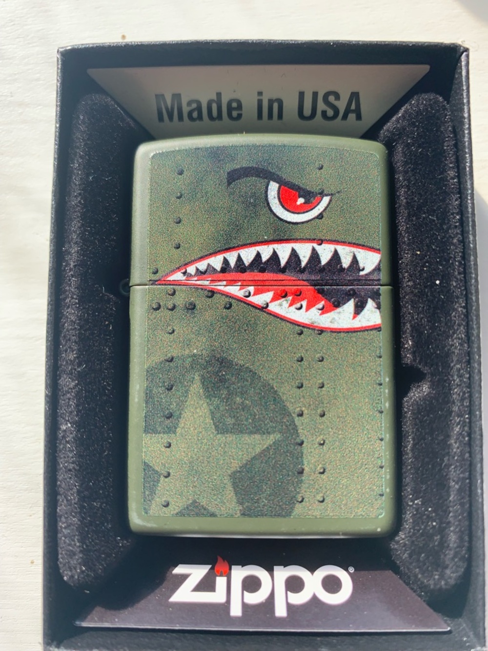 New ZIPPO Matte OD Green “P-51 Mustang Fighter Nose Art”